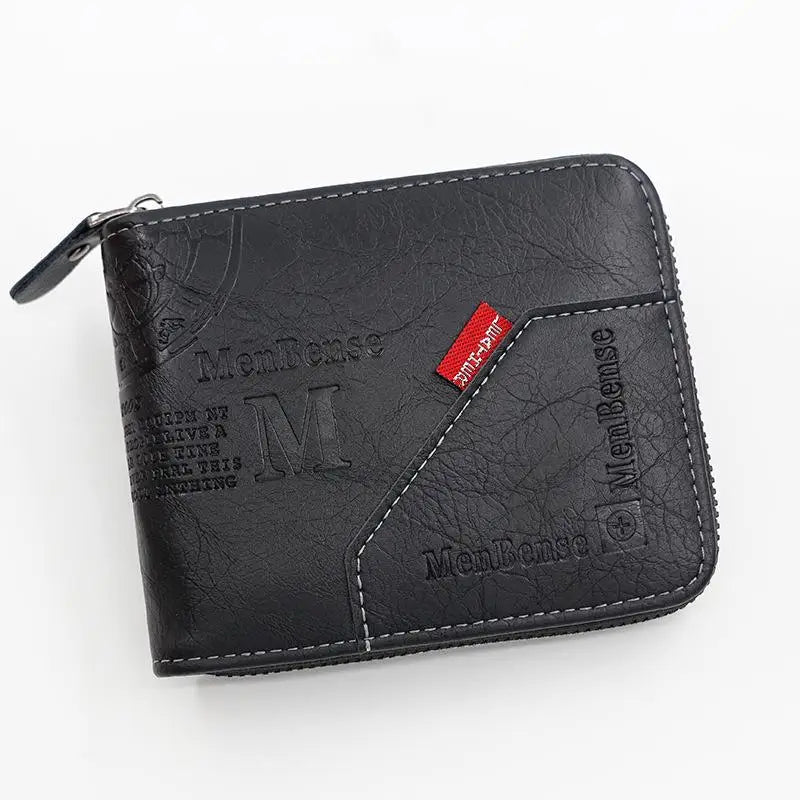 Men's PU Zipper Coin & Card Wallet