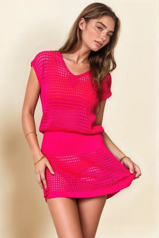 Davi & Dani sleeveless V-neck mesh knit cover-up dress in lightweight, breathable fabric with a relaxed fit.