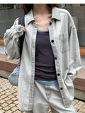 Gray button-down denim shacket