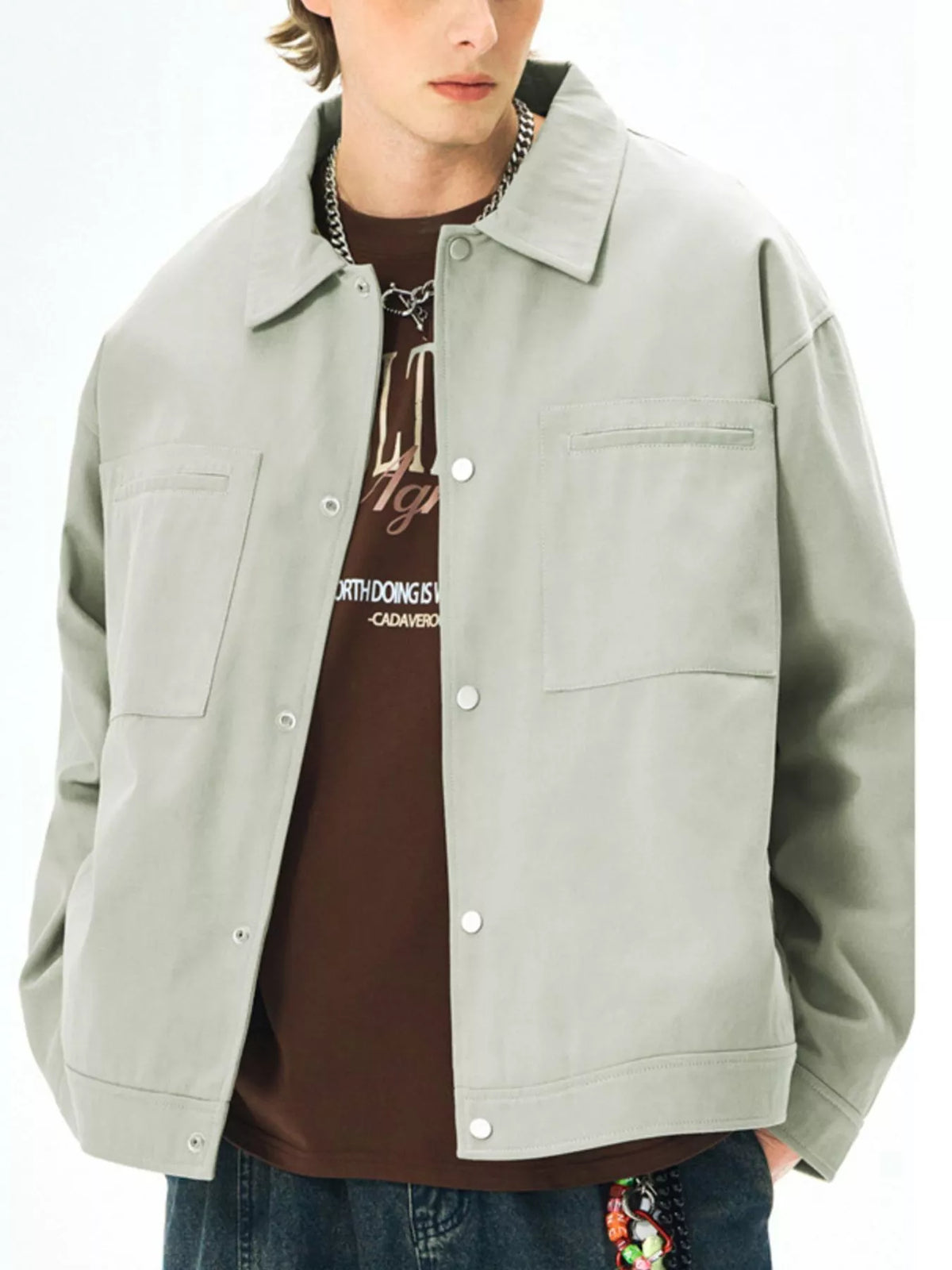 Men's plus size casual cotton snap-down jacket, view 4