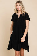 Culture Code short sleeve ruffled dress with asymmetric hem, showcasing a stylish and flowy design in a full-length view.