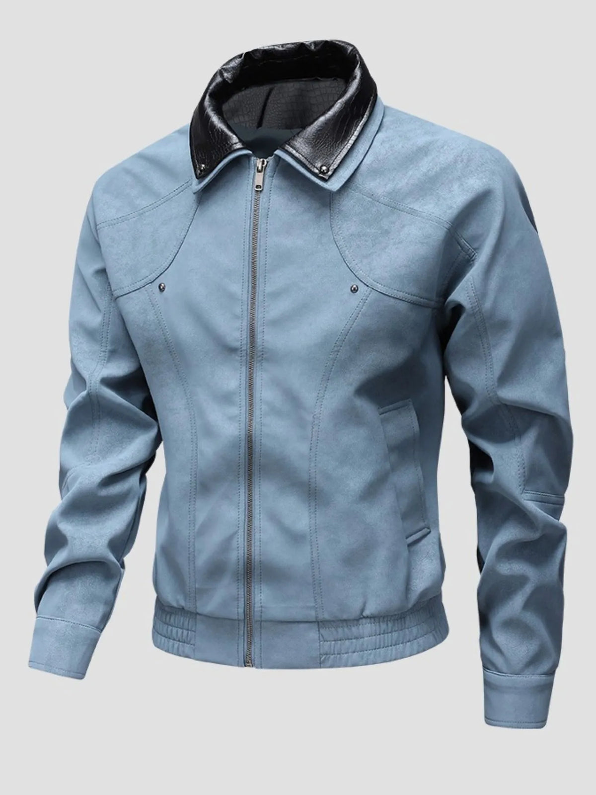 Men's plus size faux leather full-zip bomber jacket, view 8