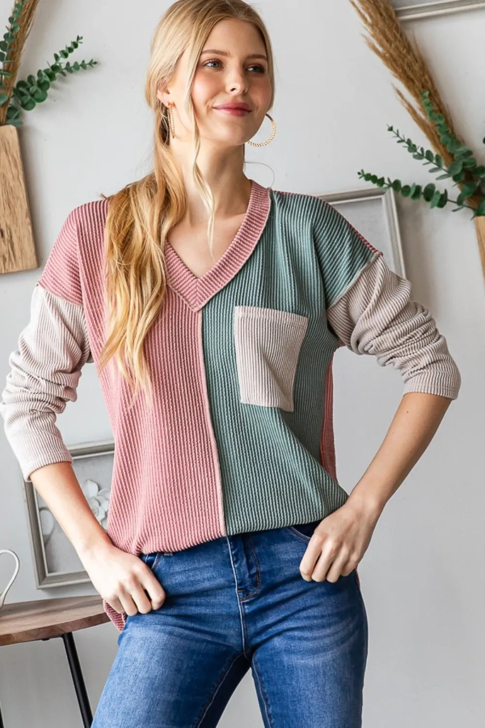 Heimish Color Block Exposed Seam Ribbed T-Shirt in vibrant hues with exposed seams and ribbed texture, casual and stylish.