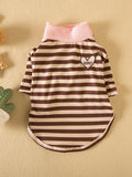 Striped heart patch pet top by Trendsi featuring colorful stripes and a cute heart patch on the front.
