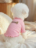 Sweet Bear Patch ribbed pet top in pink with bear applique, designed for small dogs, from Trendsi.