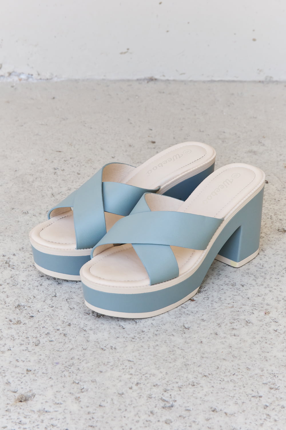 Weeboo Cherish The Moments contrast platform sandals in Misty Blue with thick sole and open-toe design, trendy and stylish.