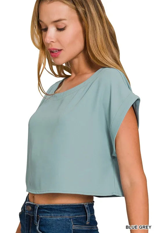 Zenana heavy woven cropped tee and skirt set, trendy fashion ensemble featuring a stylish crop top and matching skirt.