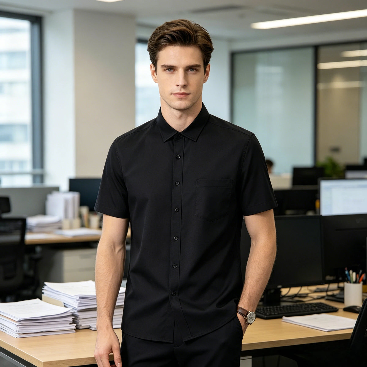 Men's Short-Sleeve Wrinkle-Resistant Dress Shirt