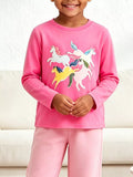 Children's unicorn graphic long-sleeve T-shirt by Trendsi featuring colorful unicorn print on soft fabric.
