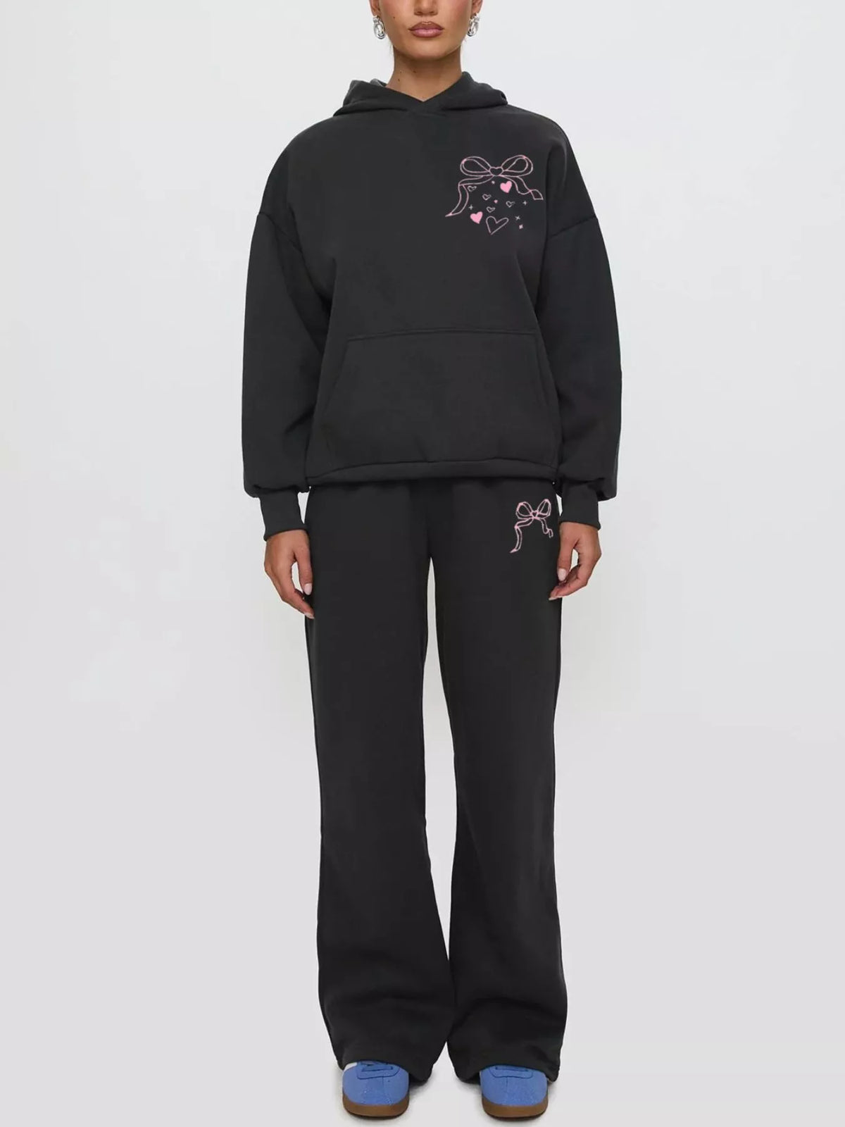 Bow and heart drop shoulder hoodie and pants set