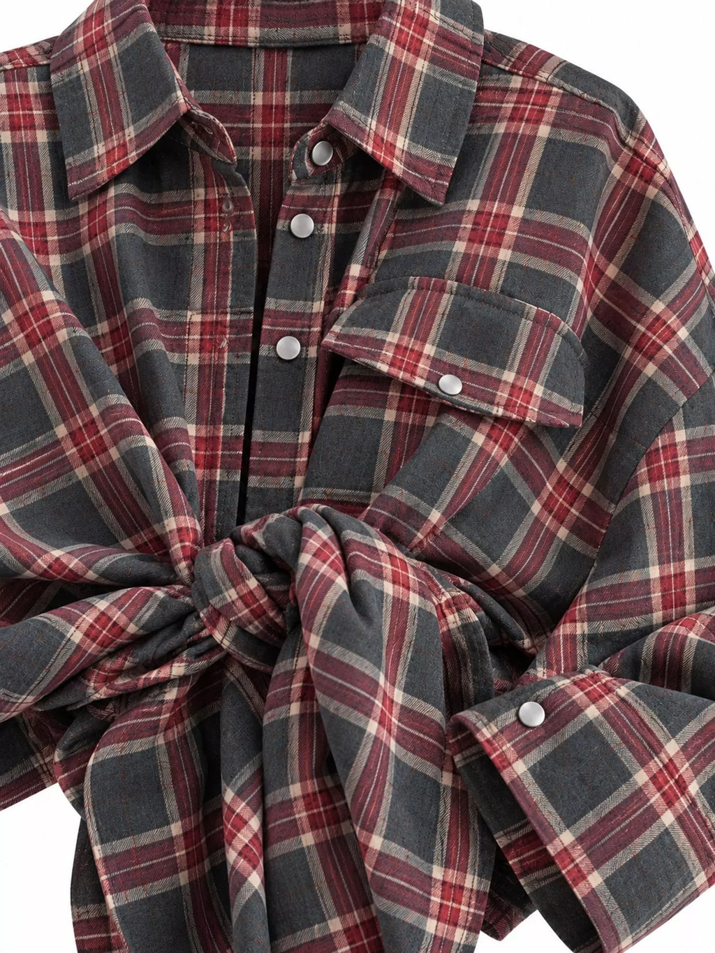 Trendsi plaid button-up shirt with a classic checkered pattern, featuring a collar, long sleeves, and front buttons.