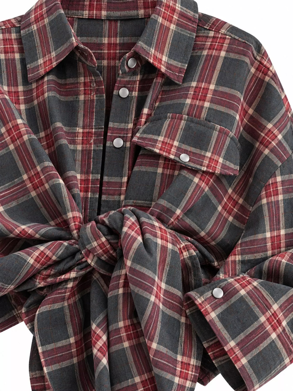 Trendsi plaid button-up shirt with a classic checkered pattern, featuring a collar, long sleeves, and front buttons.