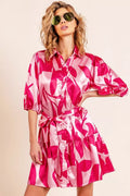 BiBi leaf pattern collared satin dress from Trendsi, featuring a stylish collar and elegant satin fabric with a vibrant leaf print.
