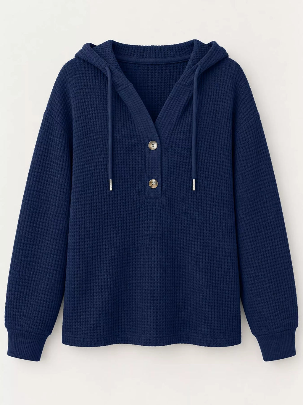 Plus size waffle knit half-button drawstring hoodie, view 22