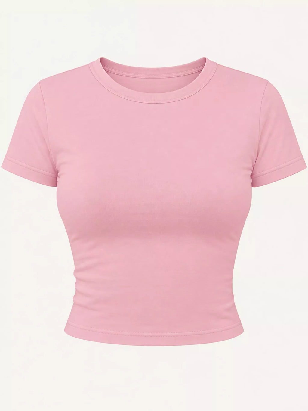 Slim fit basic crop T-shirt with crew neck and short sleeves, stylishly designed by Trendsi, shown in the image.