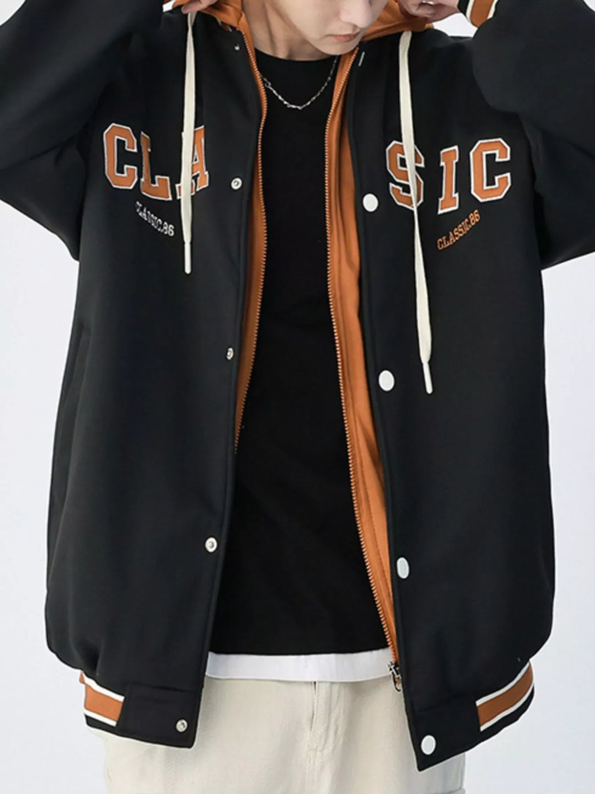 Men's plus size snap-down drawstring hooded jacket, view 3