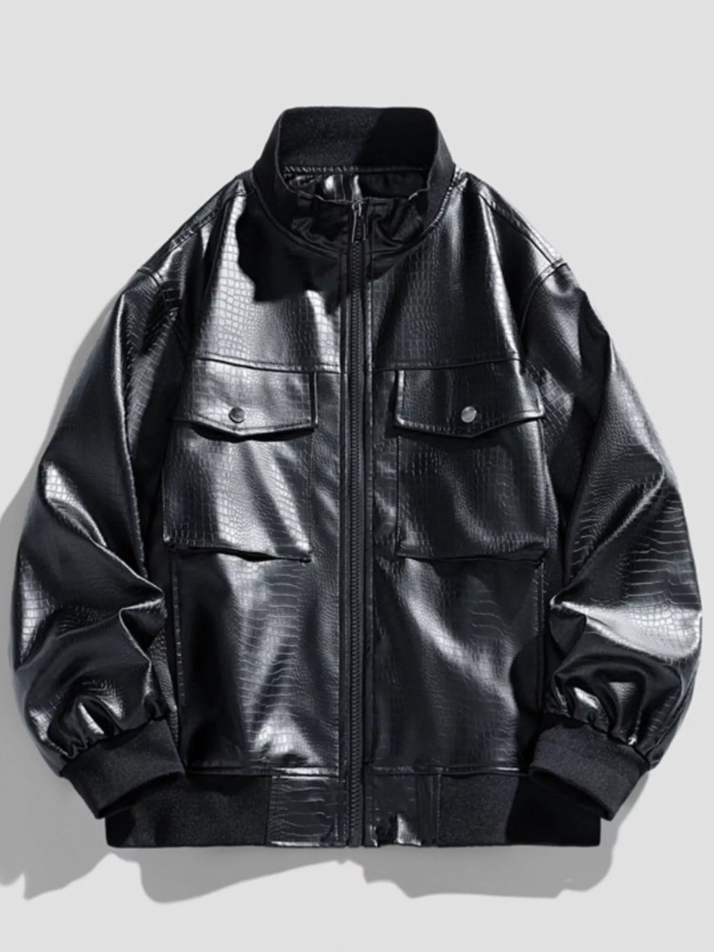 Men's plus size zip-up leather-look jacket, view 3