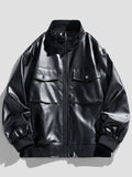 Men's plus size zip-up leather-look jacket, view 3