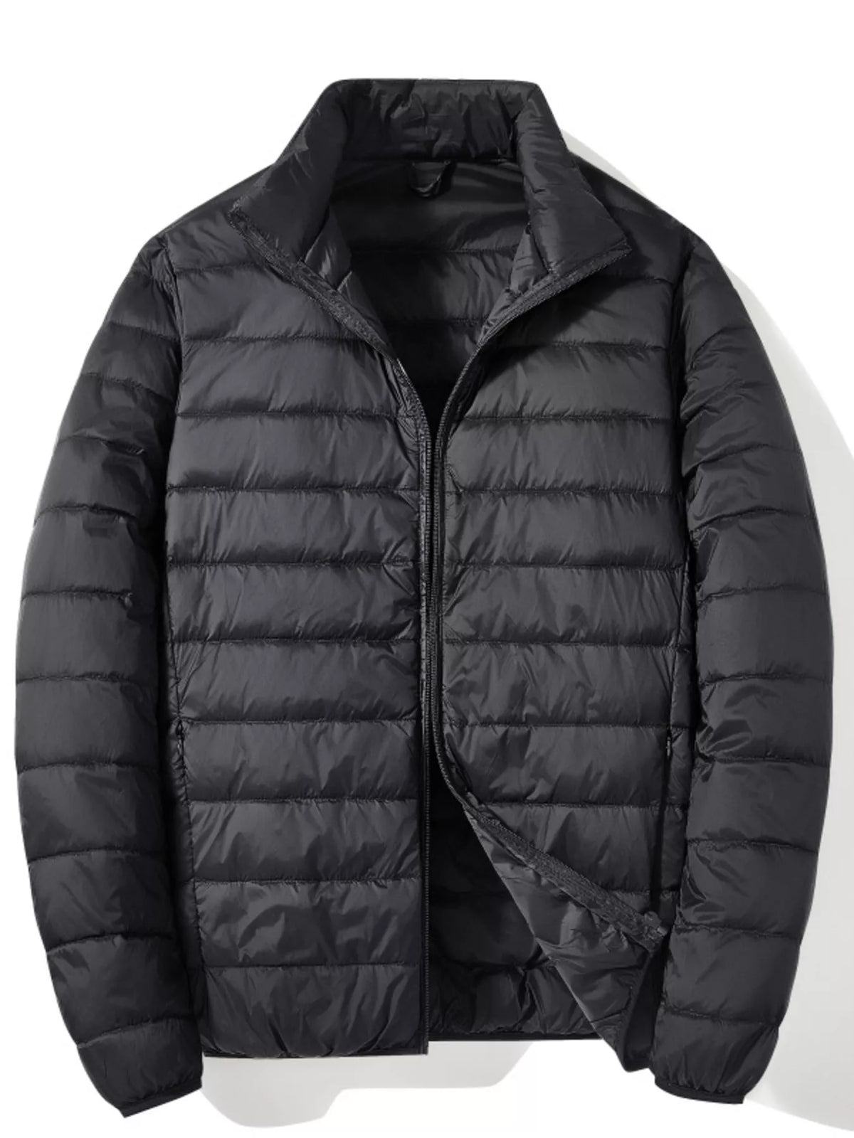 Men's plus size lightweight zip-up puffer jacket, view 3