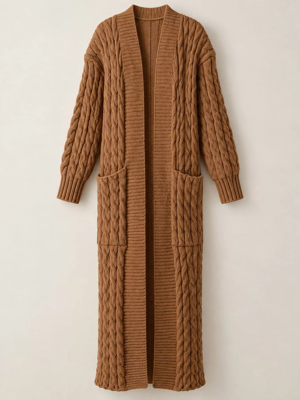 Cable knit longline open-front cardigan, view 41