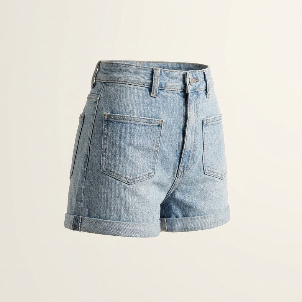 Women's denim pocket shorts detail for casual warm-weather outfits