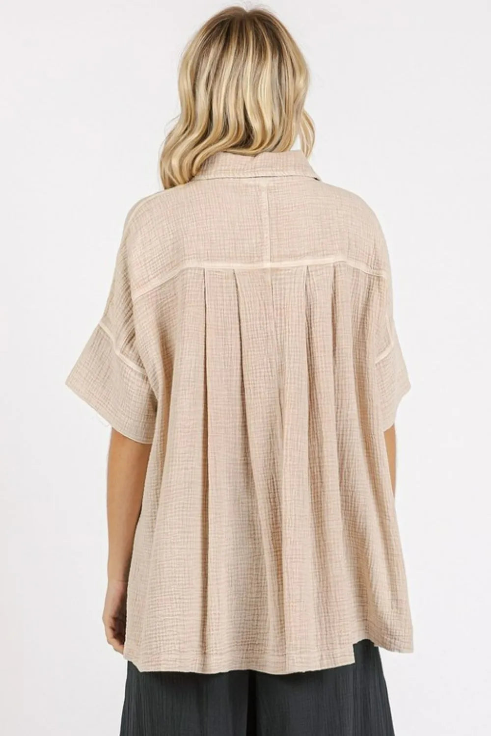 Mineroshop Mineral Wash Gauze Oversized Short Sleeve Shirt in soft, lightweight fabric with a relaxed fit and casual style.