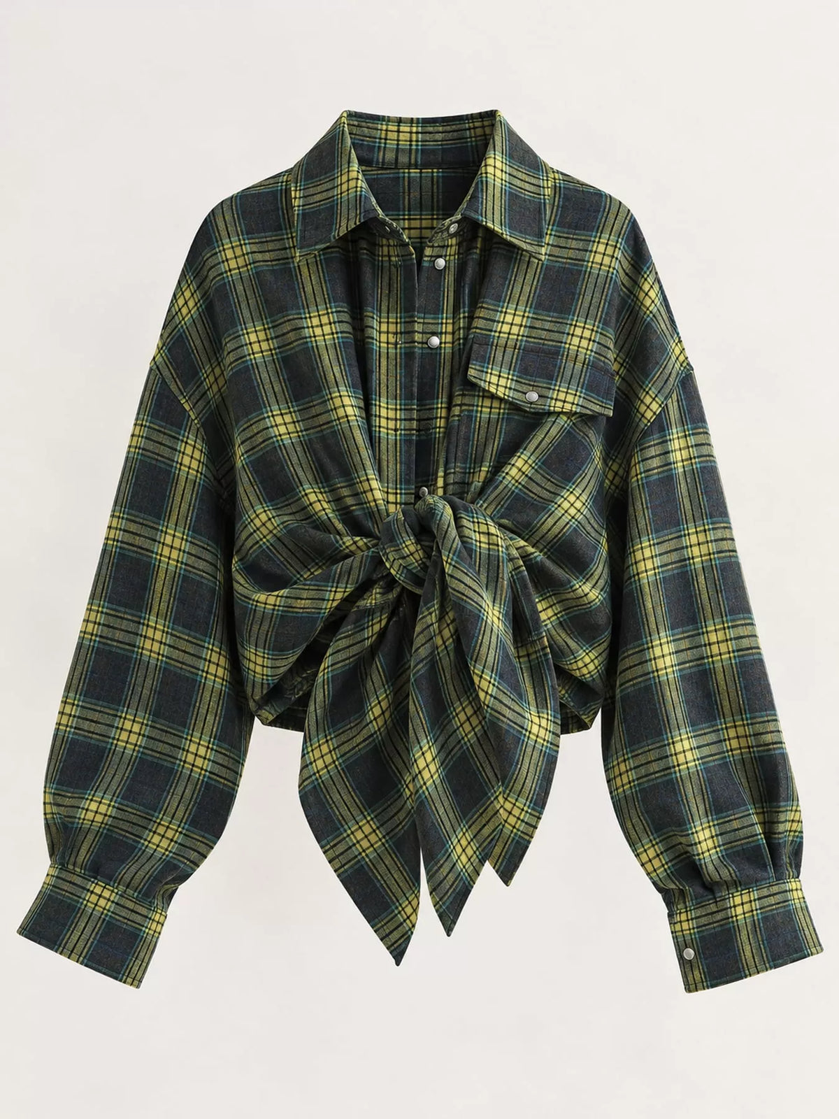 Trendsi plaid button-up shirt featuring a classic checkered pattern, long sleeves, and a collared front for casual style.