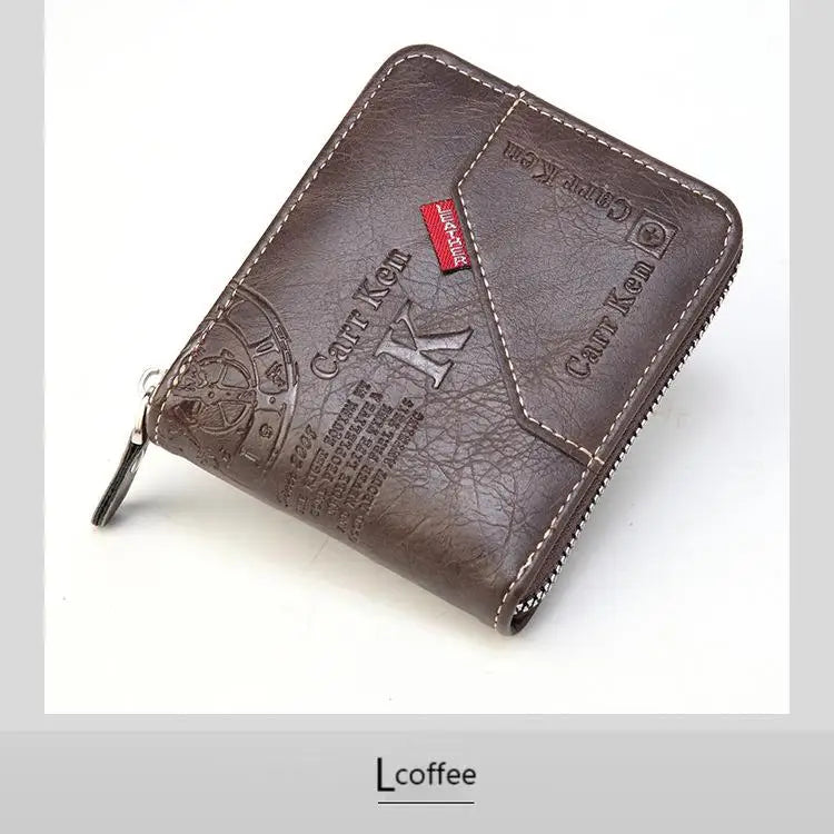 Men's PU Zipper Coin & Card Wallet