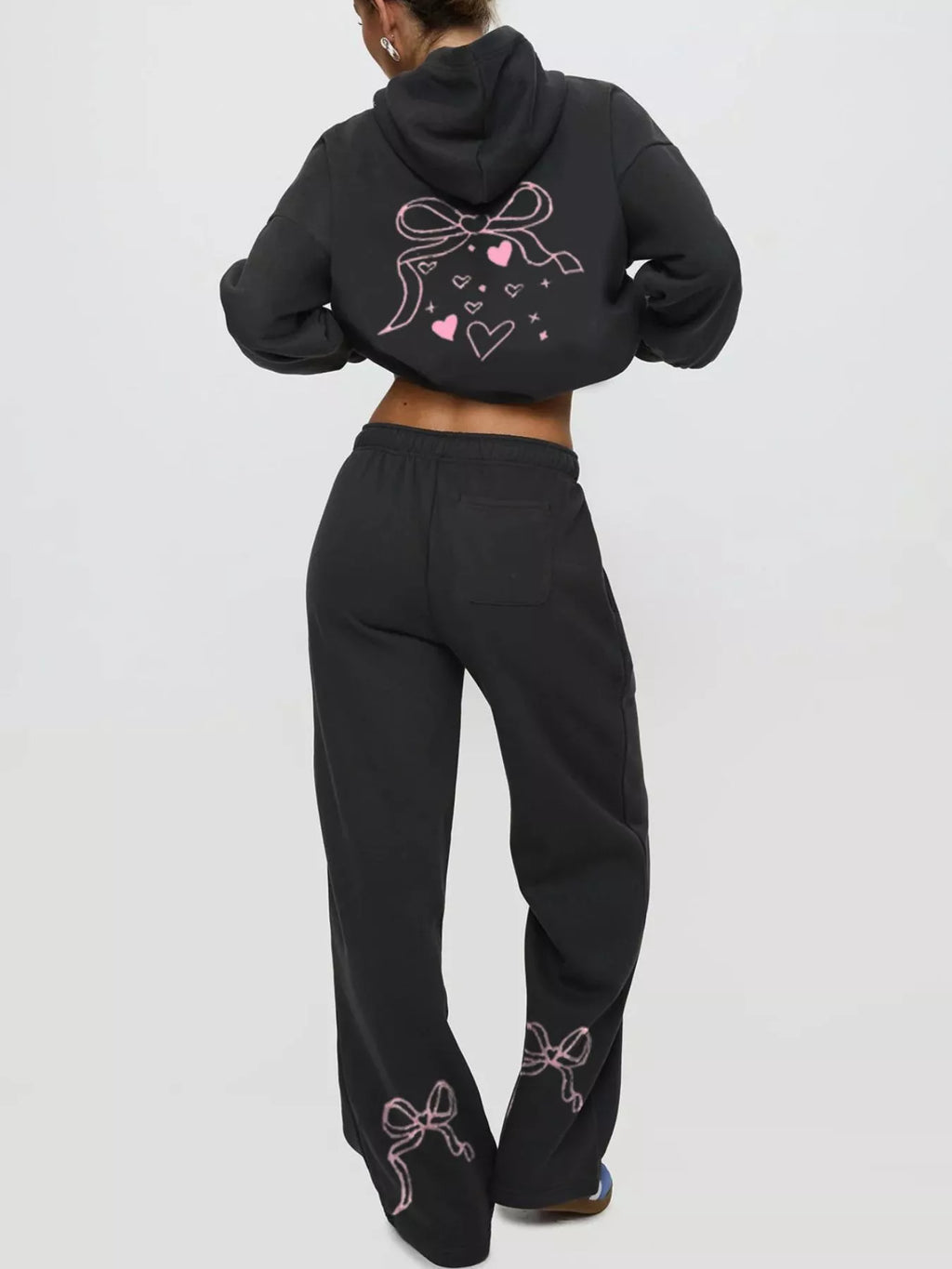 Bow and heart drop shoulder hoodie and pants set, view 3