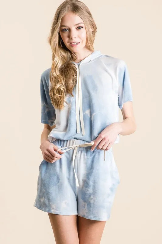 Blue tie-dye French terry hoodie and bottoms set, view 8