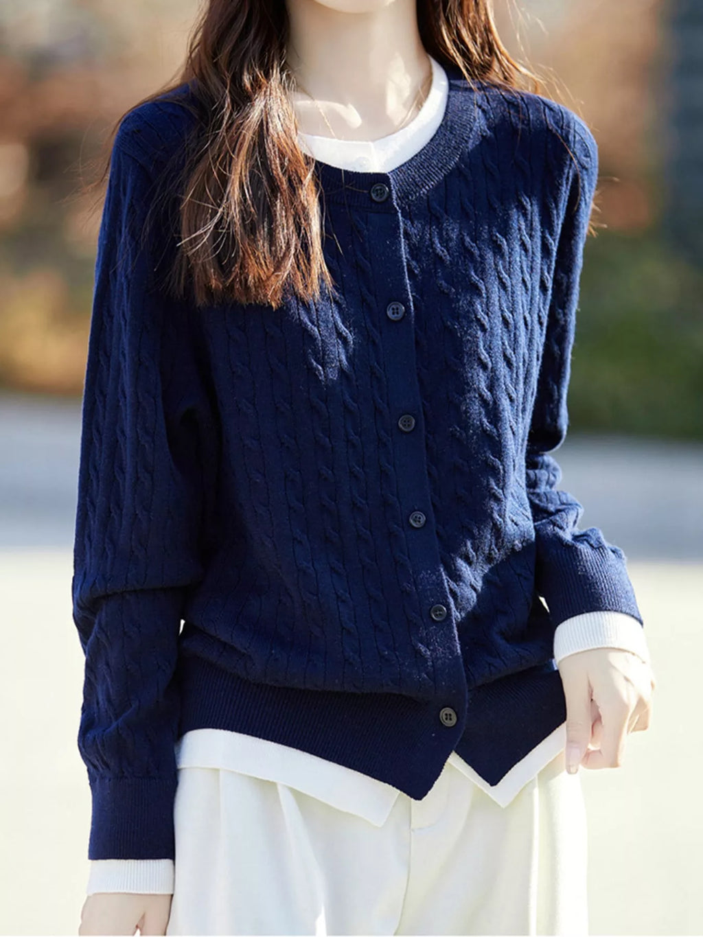 Cable-knit button-down cardigan, view 24