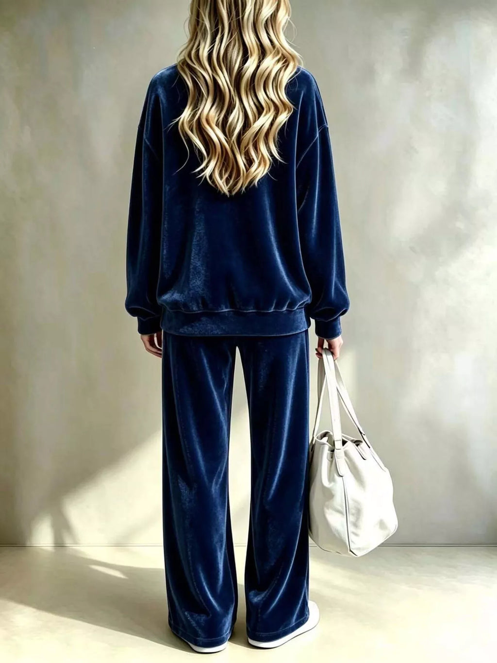 Plus size velvet dropped shoulder top and wide-leg pants set by Trendsi, featuring a soft, luxurious fabric and relaxed fit.