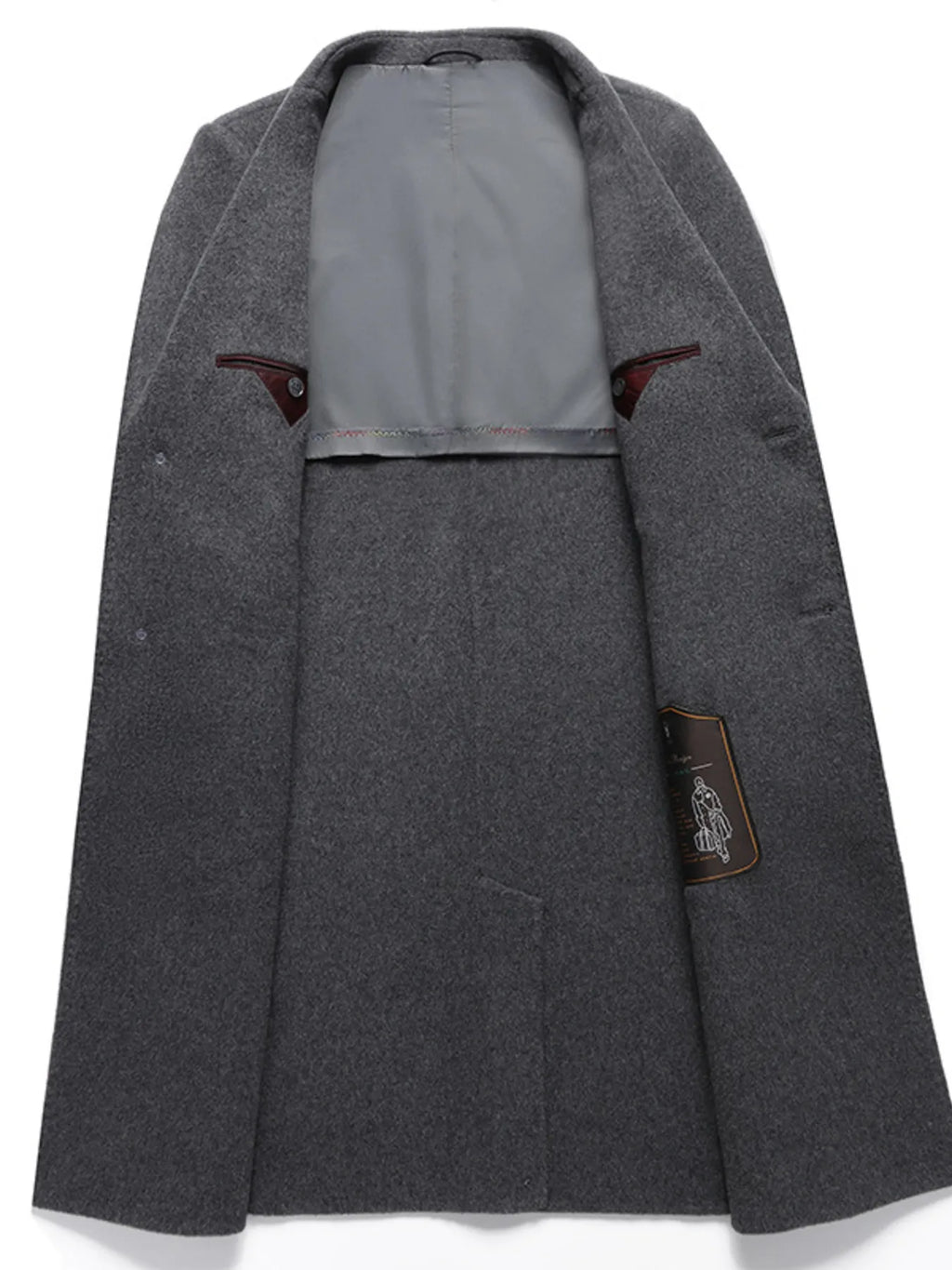 Men's plus size lapel collar long wool coat, view 2