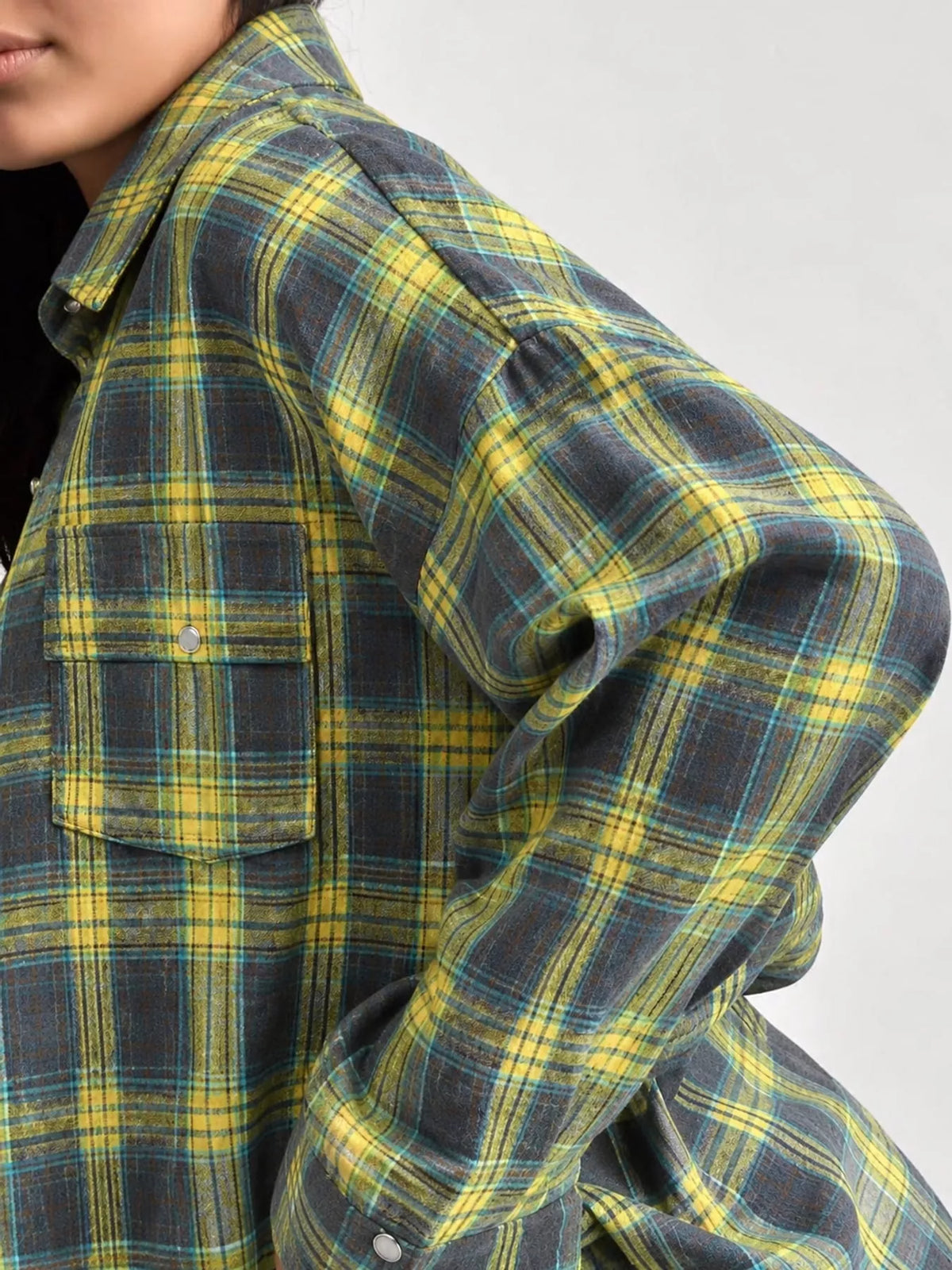Trendsi plaid button-up shirt featuring a classic pattern, long sleeves, and a collared design, ideal for casual or semi-formal wear.