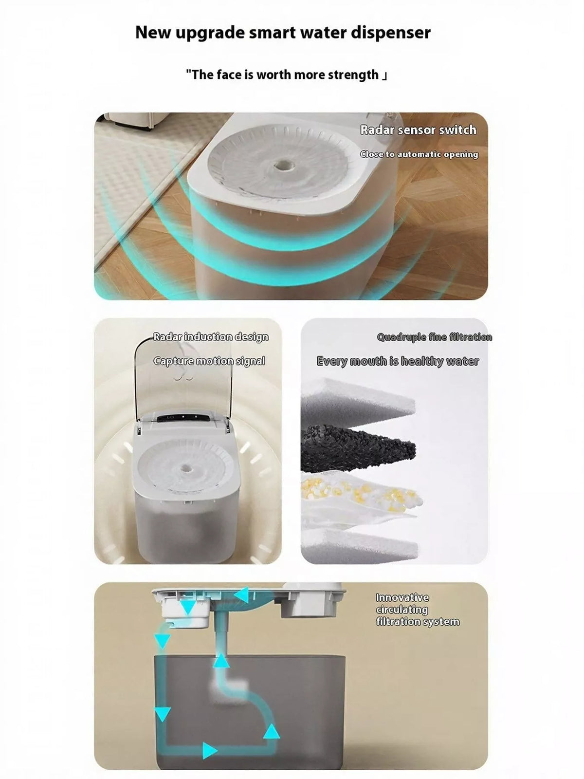 Automatic pet water fountain by Trendsi, featuring a sleek design with flowing water to keep pets hydrated and refreshed.