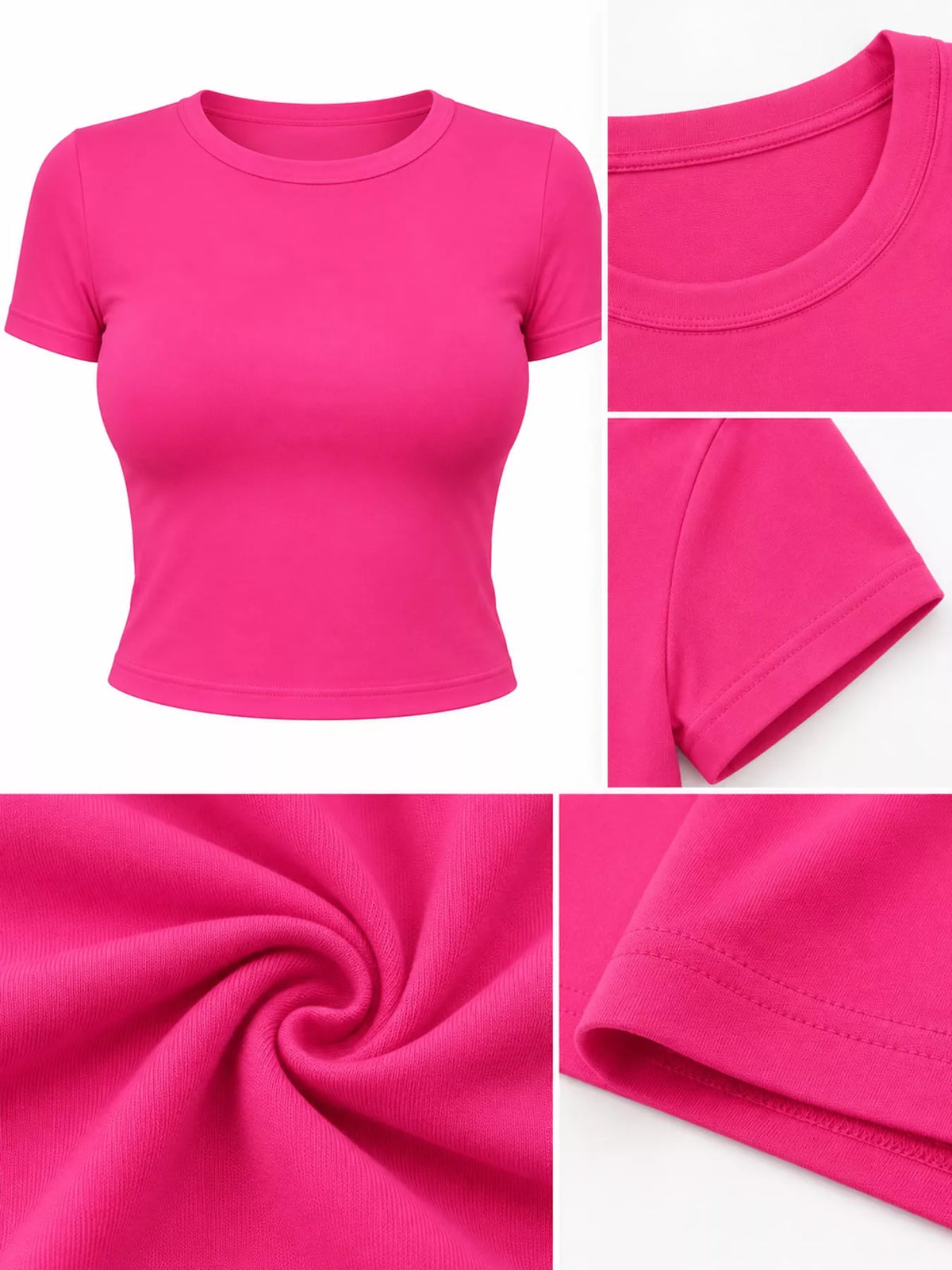 Slim fit basic crew neck short sleeve crop T-shirt by Trendsi, shown in black with clean, fitted design and classic style.