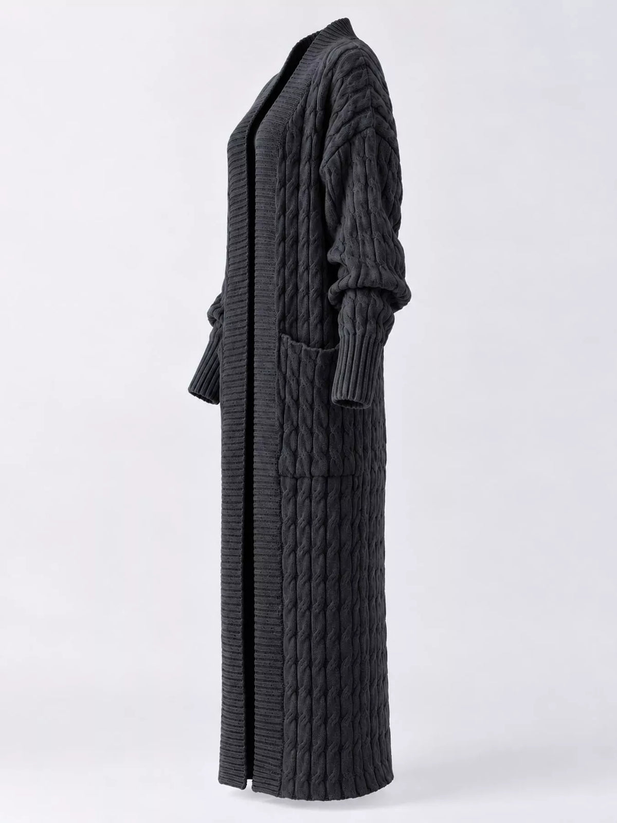Cable knit longline open-front cardigan, view 44