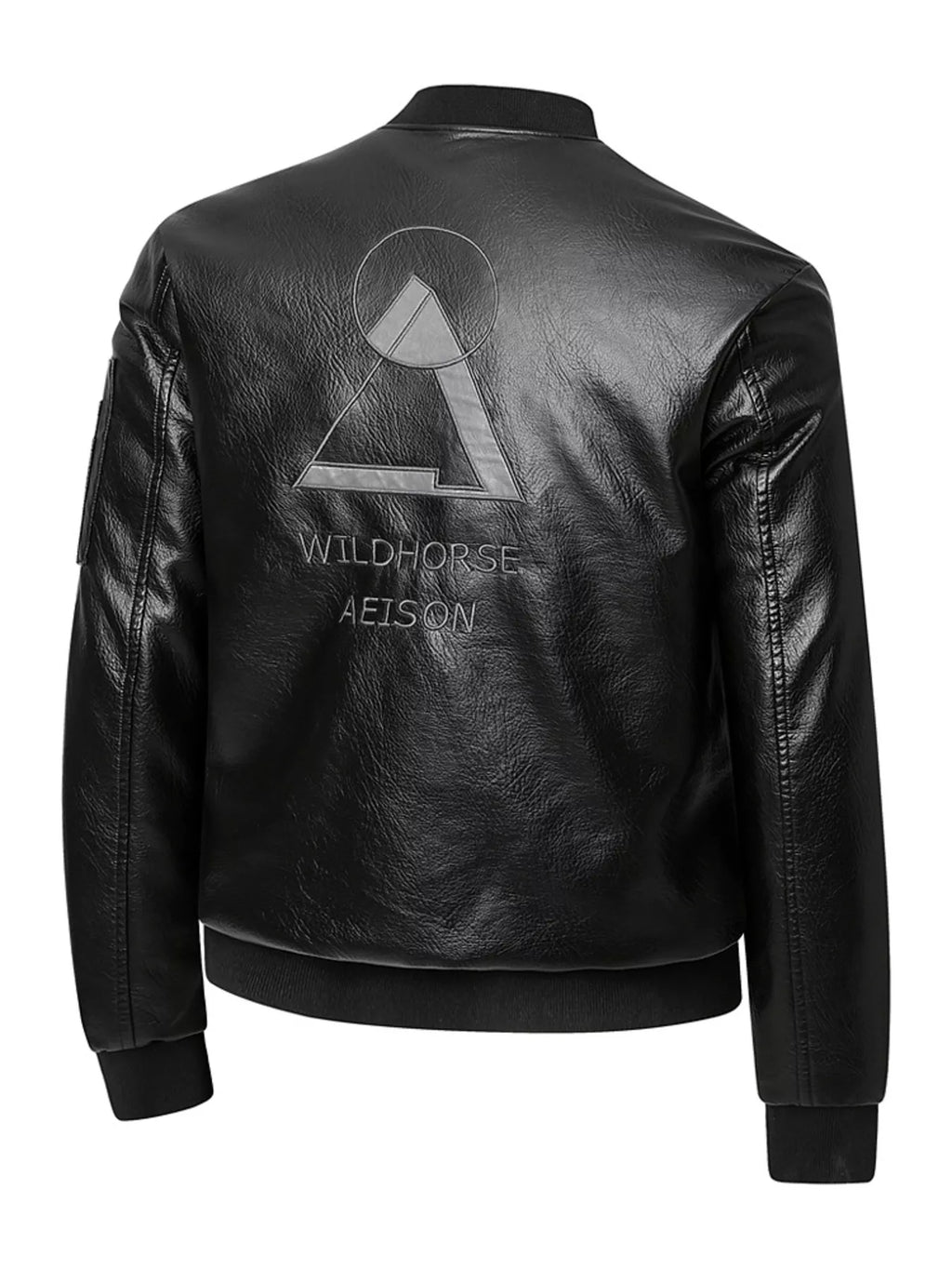 Men's plus size zip-up faux leather bomber jacket, view 4