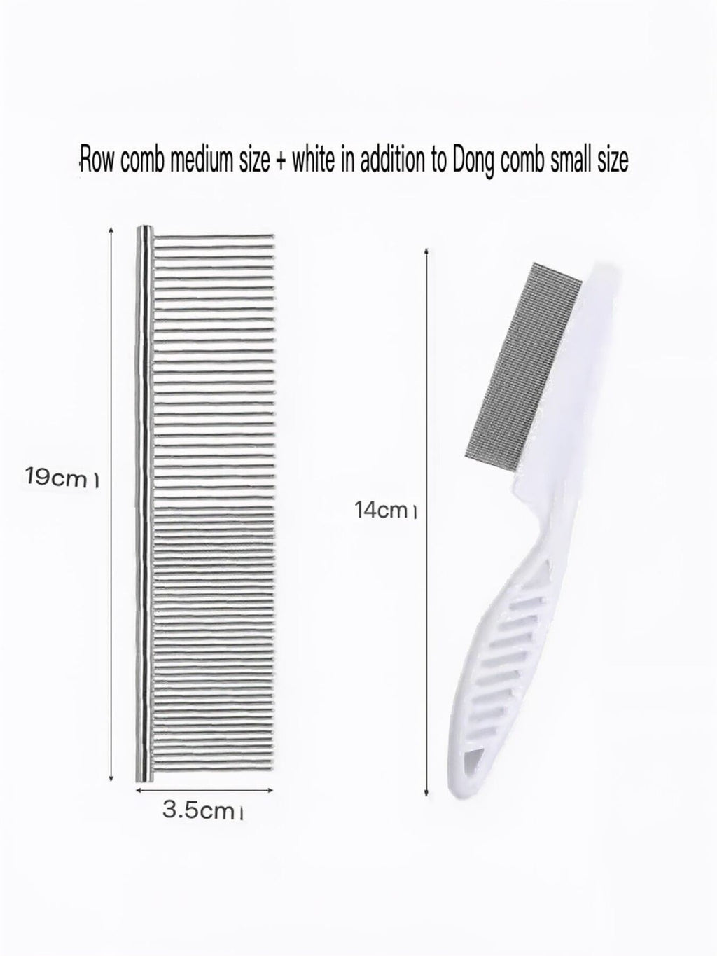 Stainless steel pet grooming comb for hair removal by Trendsi, with fine and wide teeth for detangling and shedding control.