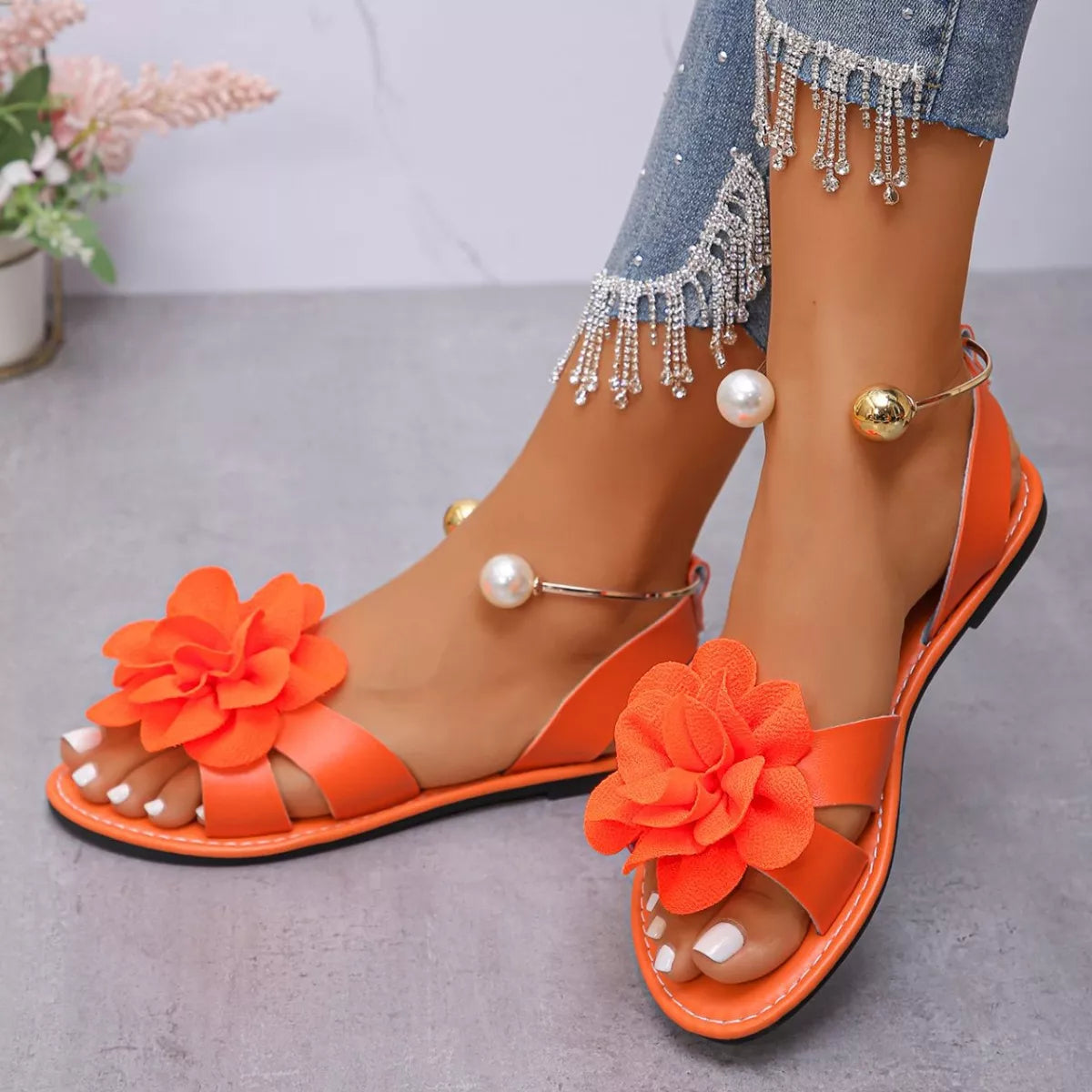 Trendsi flower open toe sandals featuring floral accents and comfortable straps, perfect for casual summer wear.