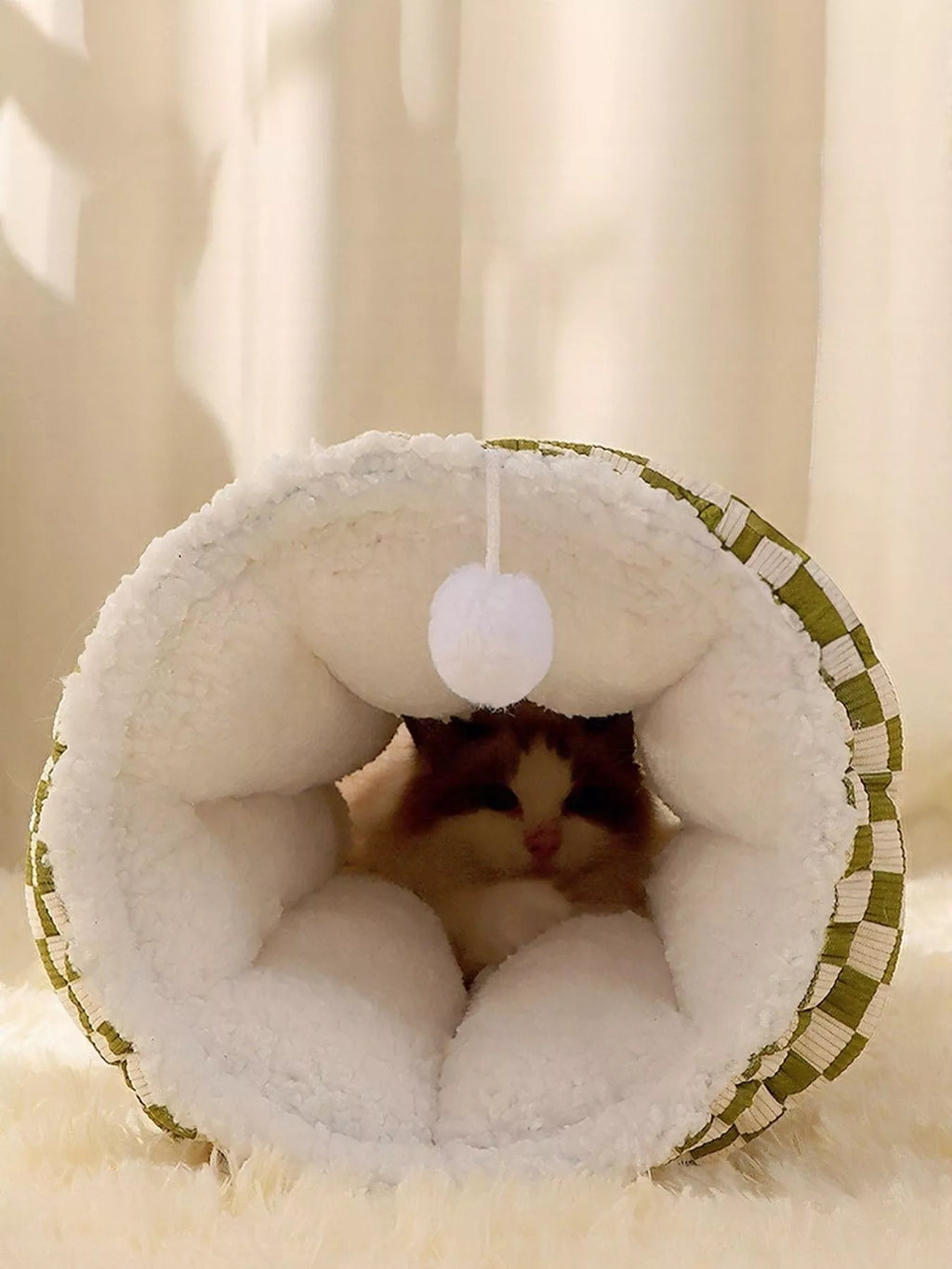 Soft plush pet tunnel nest by Trendsi, cozy and enclosed for small pets like cats or ferrets, with a cushioned interior.