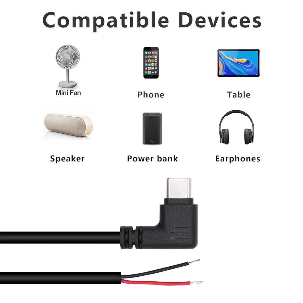 90° USB-C to 2-Pin Bare-Wire Power Cable