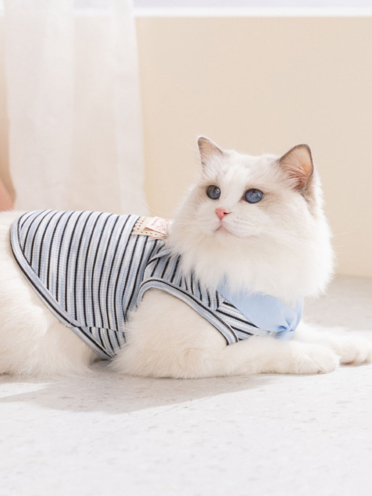 Striped tied pet top from Trendsi featuring a stylish design, perfect for small dogs or cats to wear comfortably.