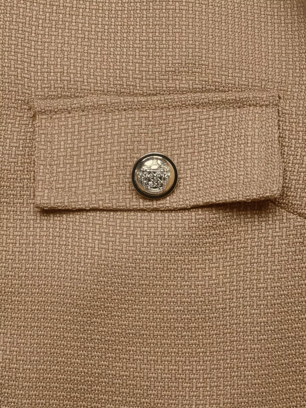 Khaki textured cropped jacket with gold-tone button, view 10