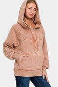 Acid wash fleece kangaroo hoodie by Trendsi, featuring a cozy, relaxed fit with a front pouch pocket and hood in a trendy wash.