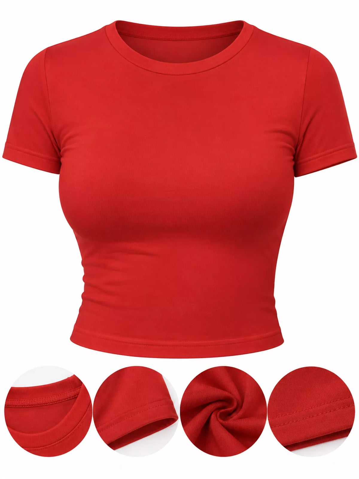 Slim fit basic crew neck short sleeve crop T-shirt by Trendsi, featuring a classic design and comfortable fit.