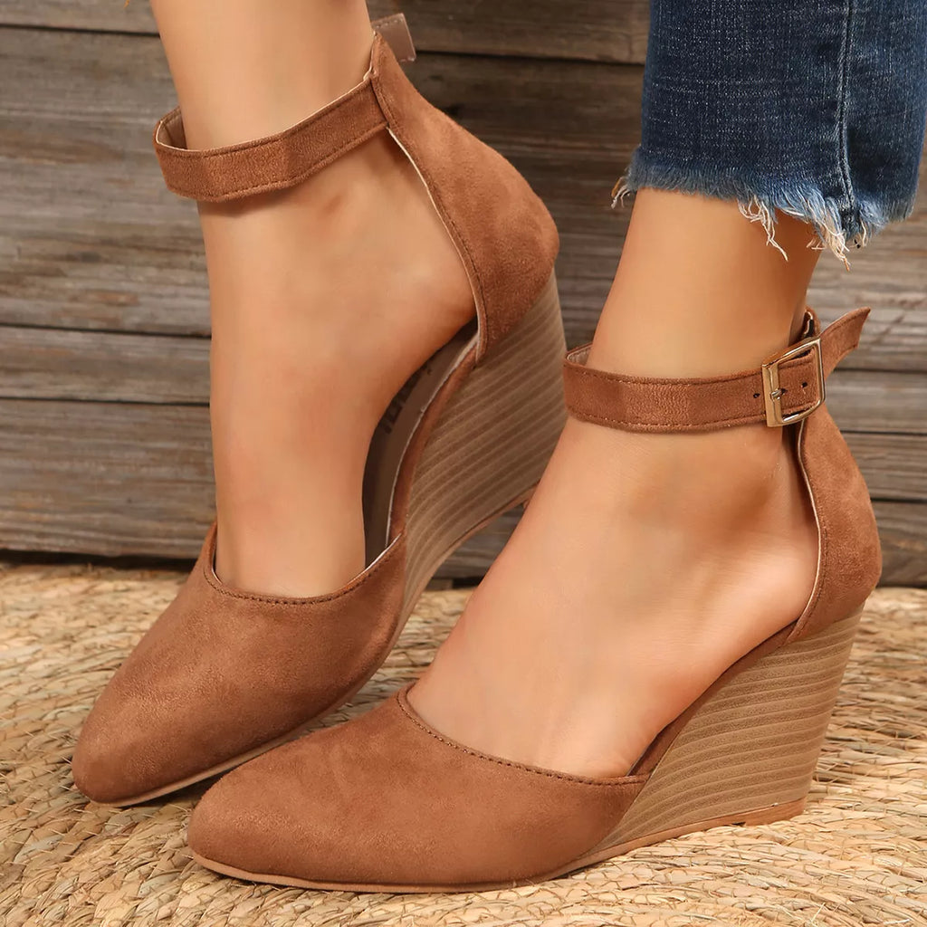 Point toe wedge sandals by Trendsi featuring sleek design and comfortable wedge heel, perfect for casual or dressy summer occasions.