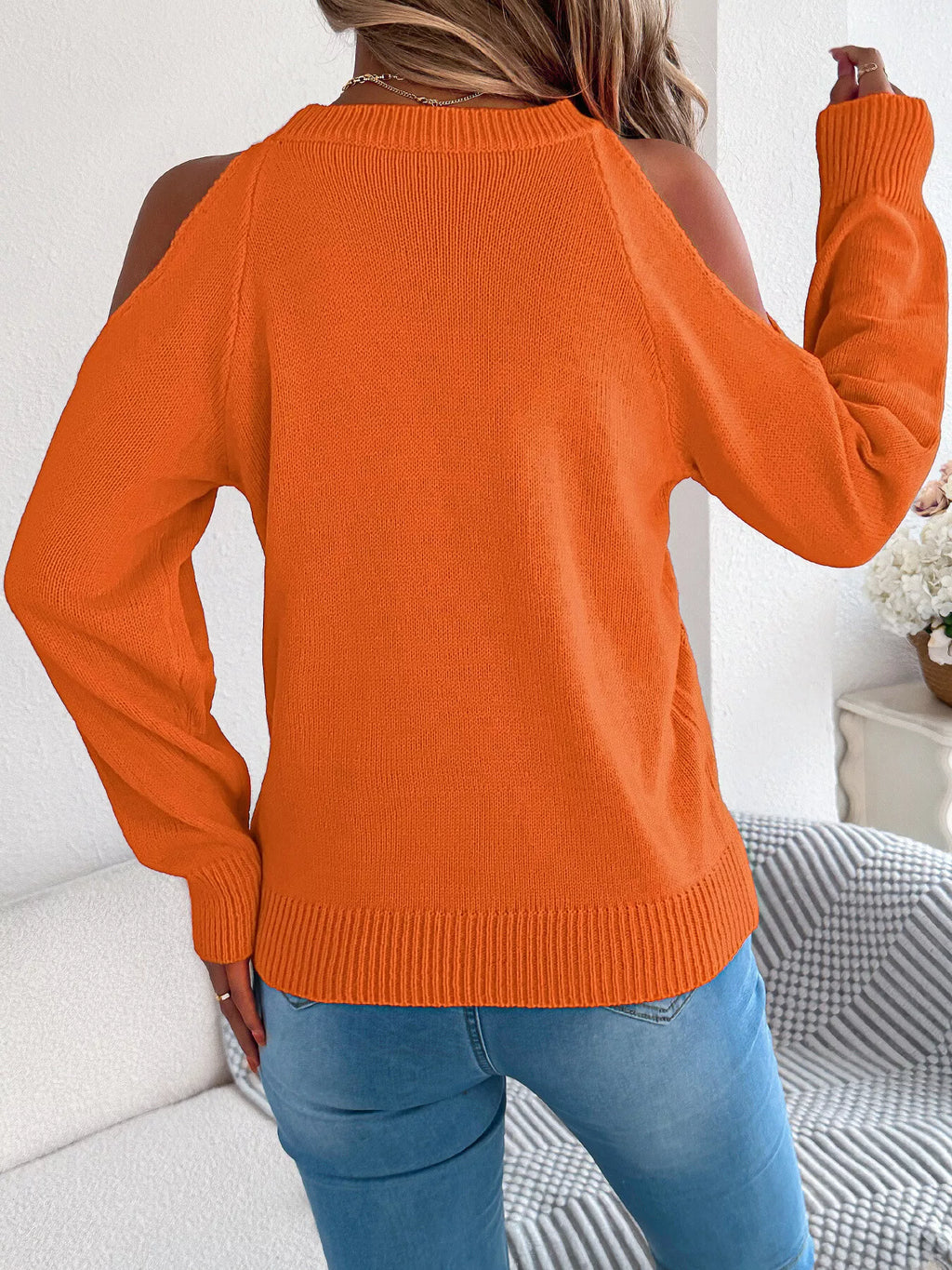 Cold shoulder cable knit sweater, view 17