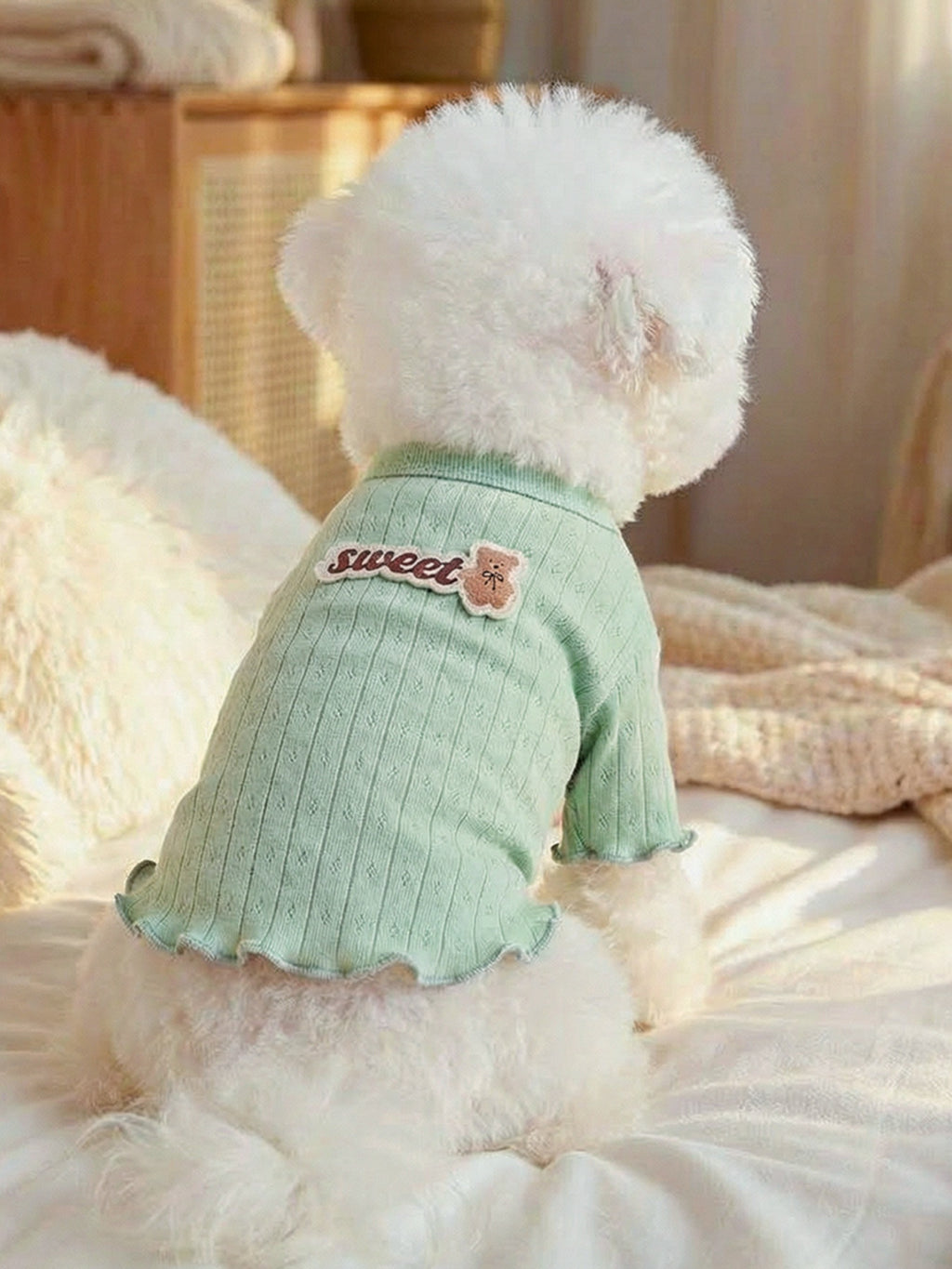 Sweet Bear Patch ribbed pet top from Trendsi featuring a cute bear patch and cozy ribbed fabric for pets.
