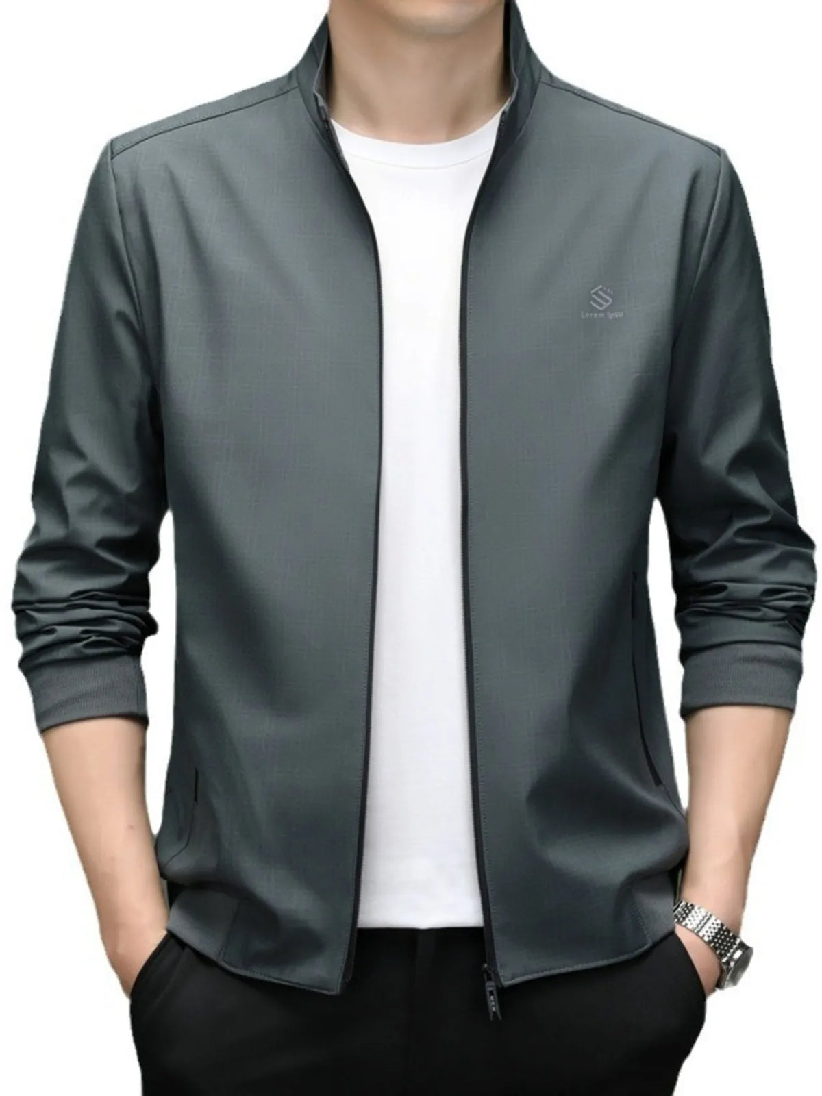 Men's plus size slim fit zip-up jacket, view 5